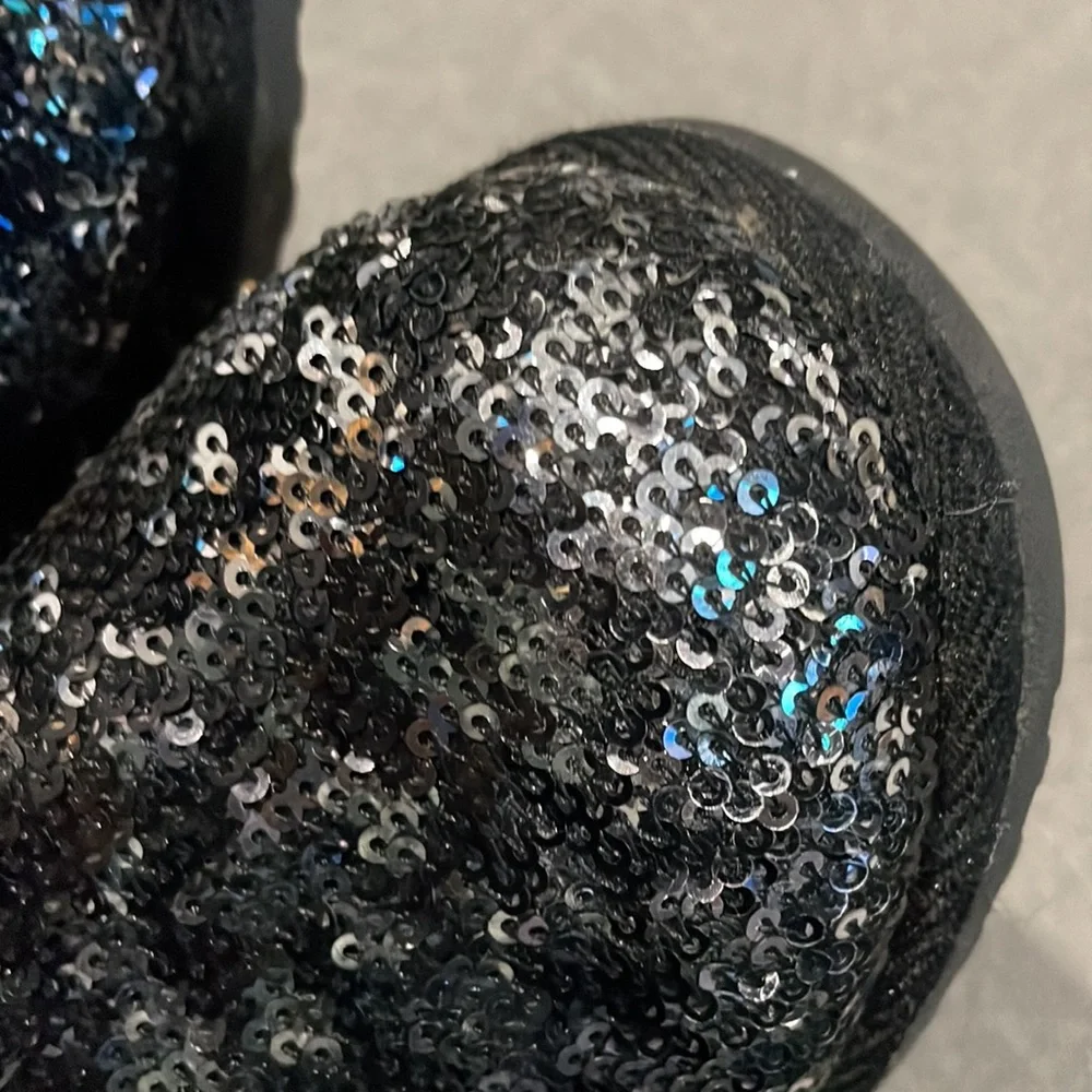 Sonoma Black and Silver Sequins Faux Fur Boots